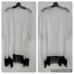 3/$25 LulaRoe Sheer Fringe Monroe Kimono Cardigan Top L White Black Boho NWT